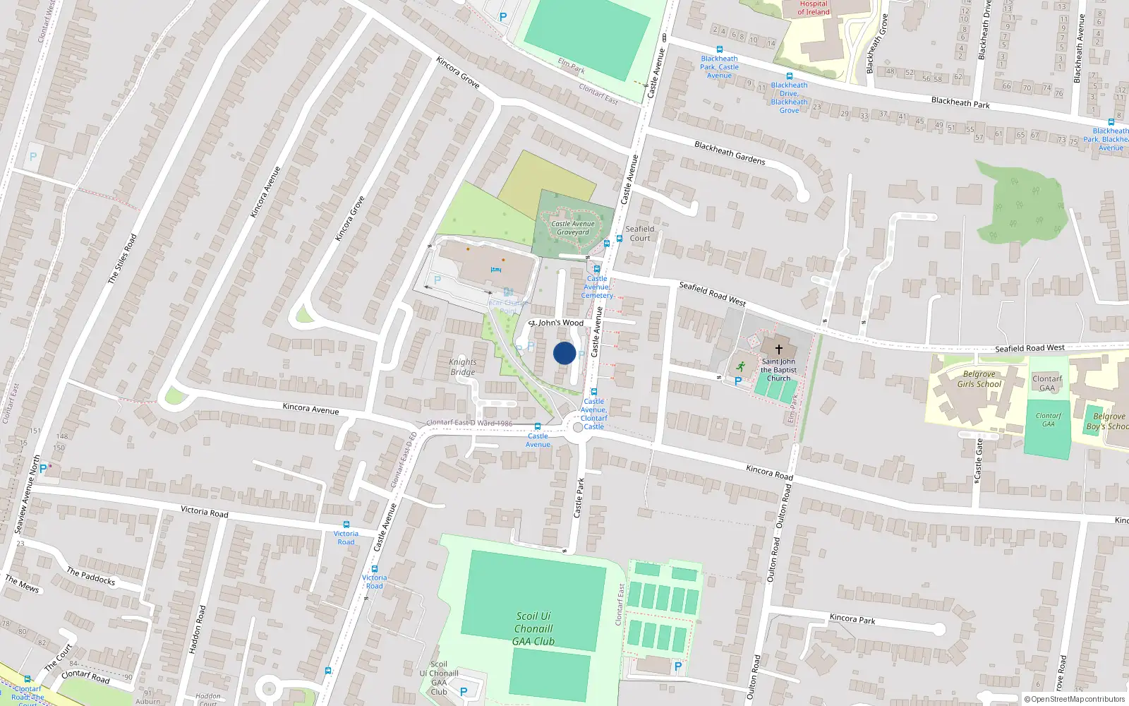 Overhead map showing the location of 5 St Johns Wood, Clontarf, Dublin 3