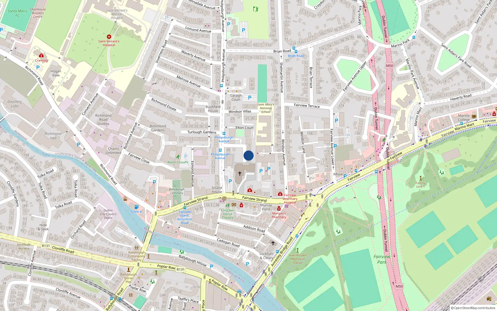 Overhead map showing the location of 5 St Josephs Terrace, Fairview, Dublin 3
