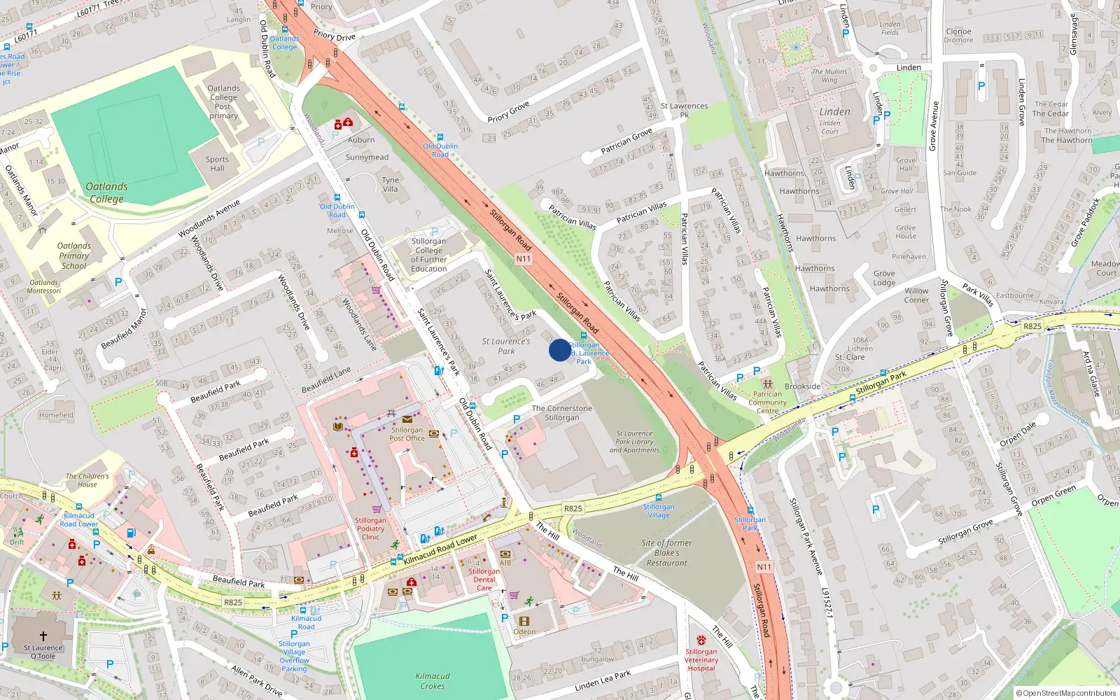 Overhead map showing the location of 5 St Laurences Park, Stillorgan, Co Dublin