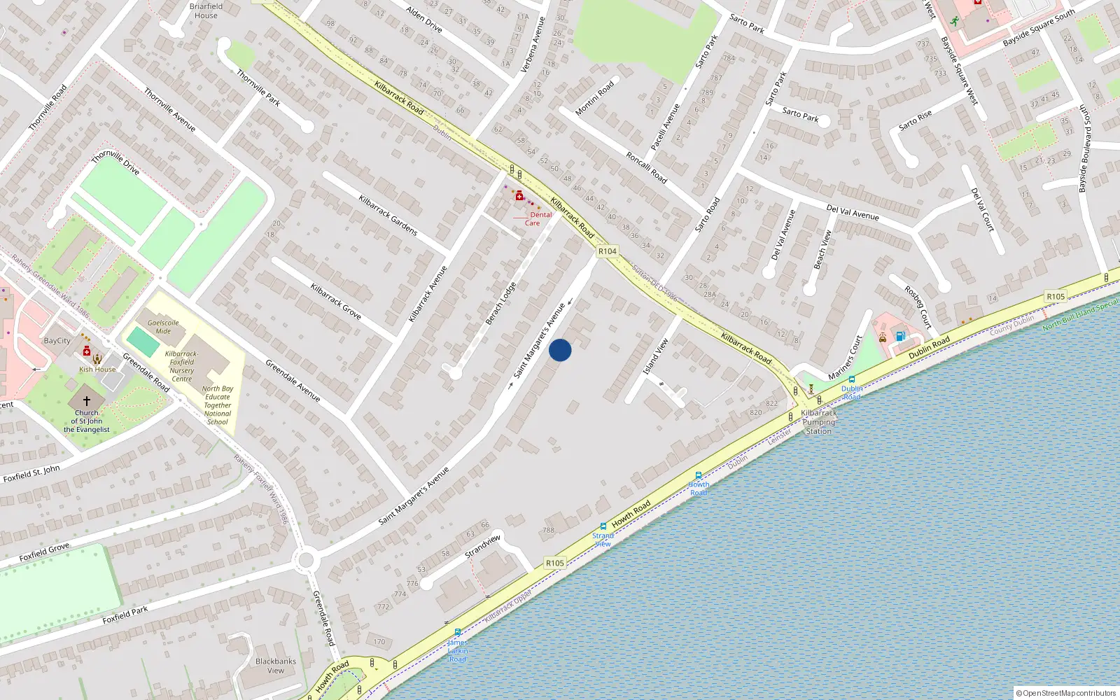 Overhead map showing the location of 5 St Margarets Avenue, Raheny, Dublin 5