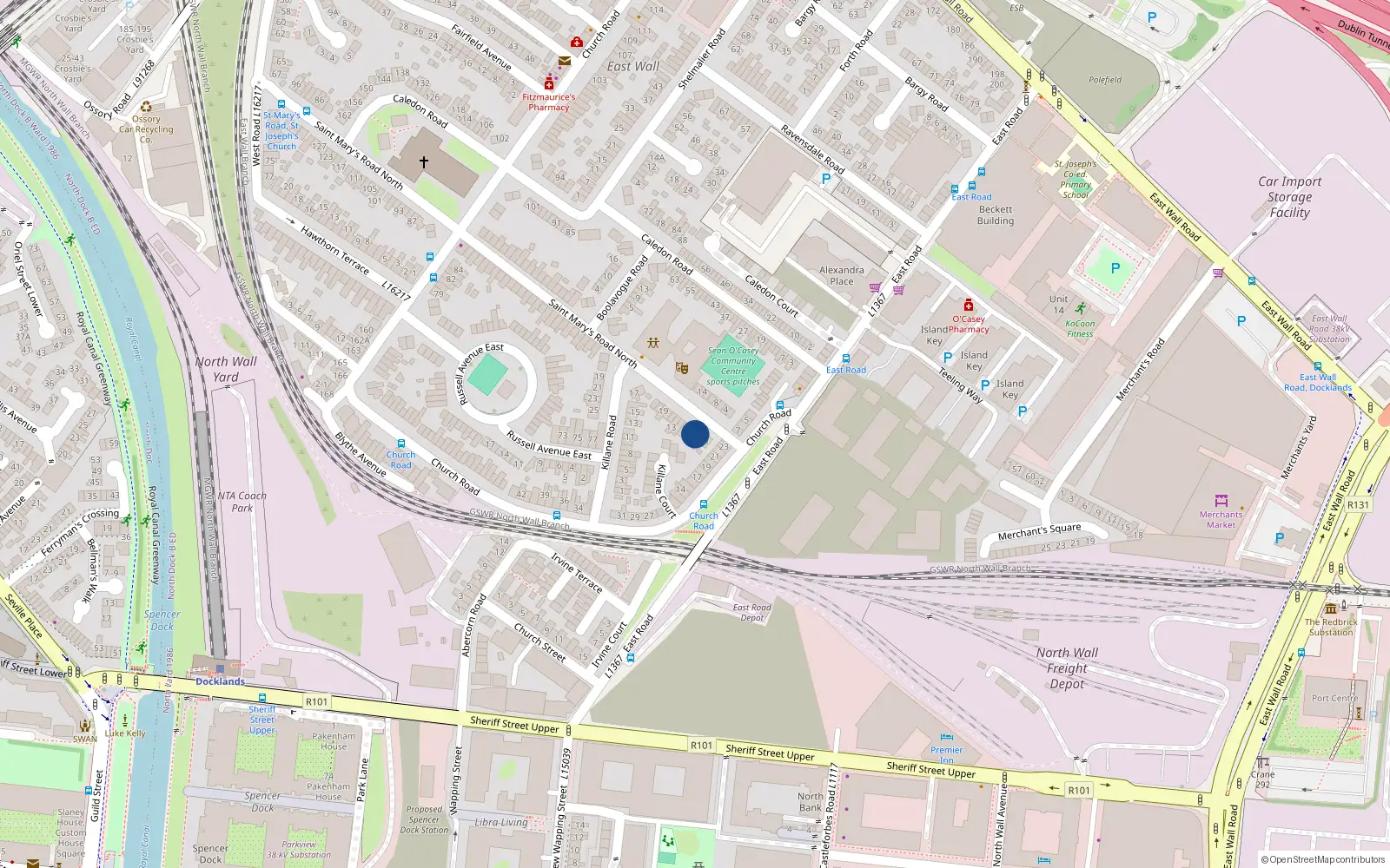 Overhead map showing the location of 5 St Marys Road North, Eastwall Dublin 3, Dublin