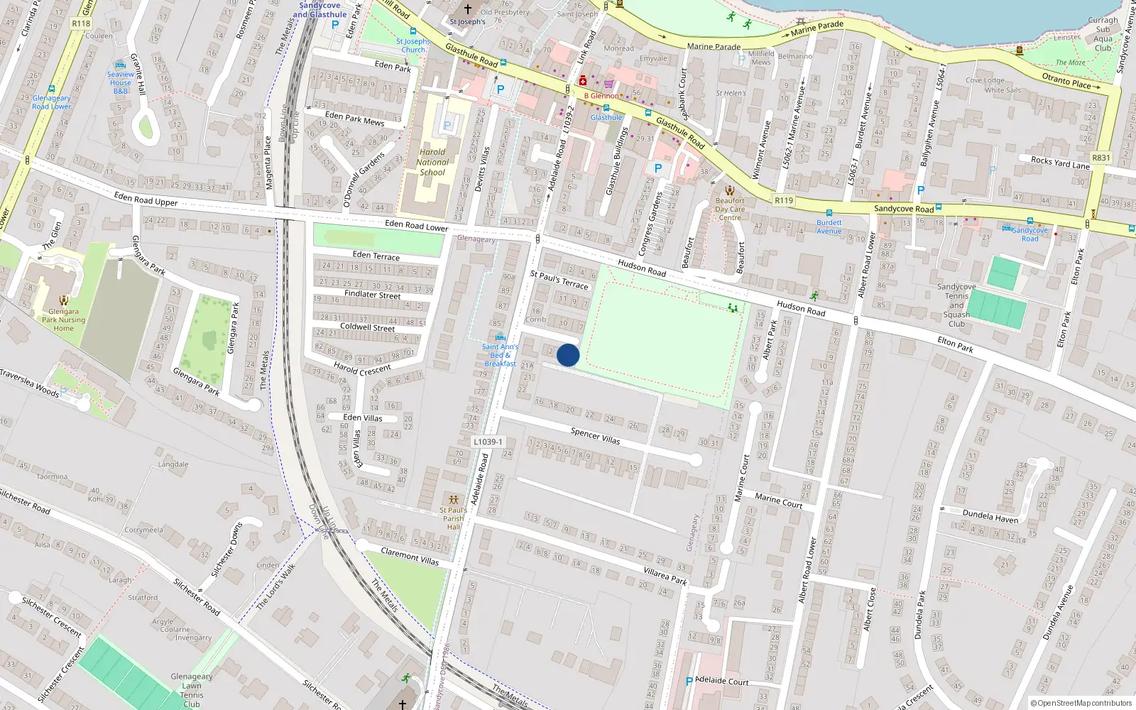 Overhead map showing the location of 5 St Peters Terrace, Sandycove, Dublin