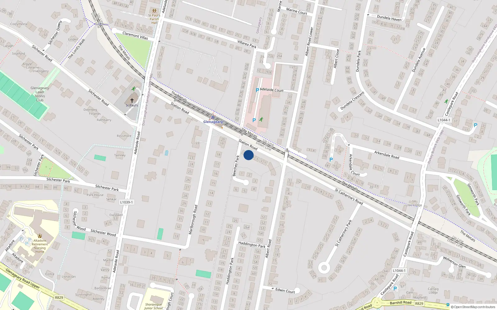 Overhead map showing the location of 5 Station Road, Dublin