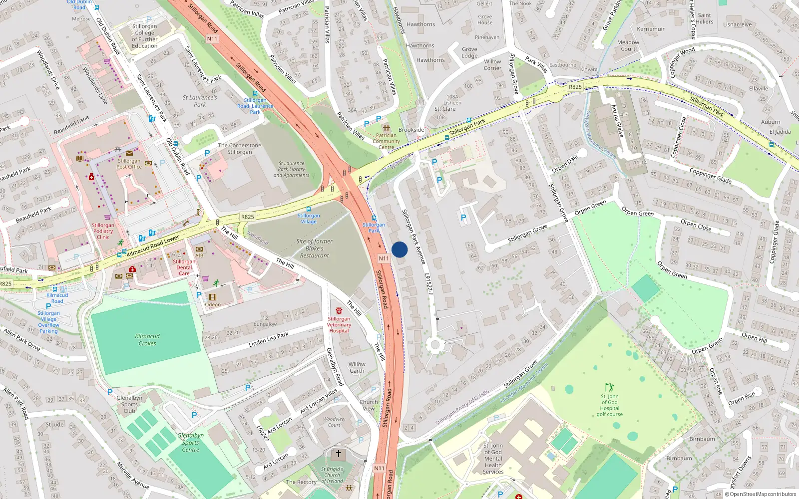 Overhead map showing the location of 5 Stillorgan Park Avenue, Co Dublin