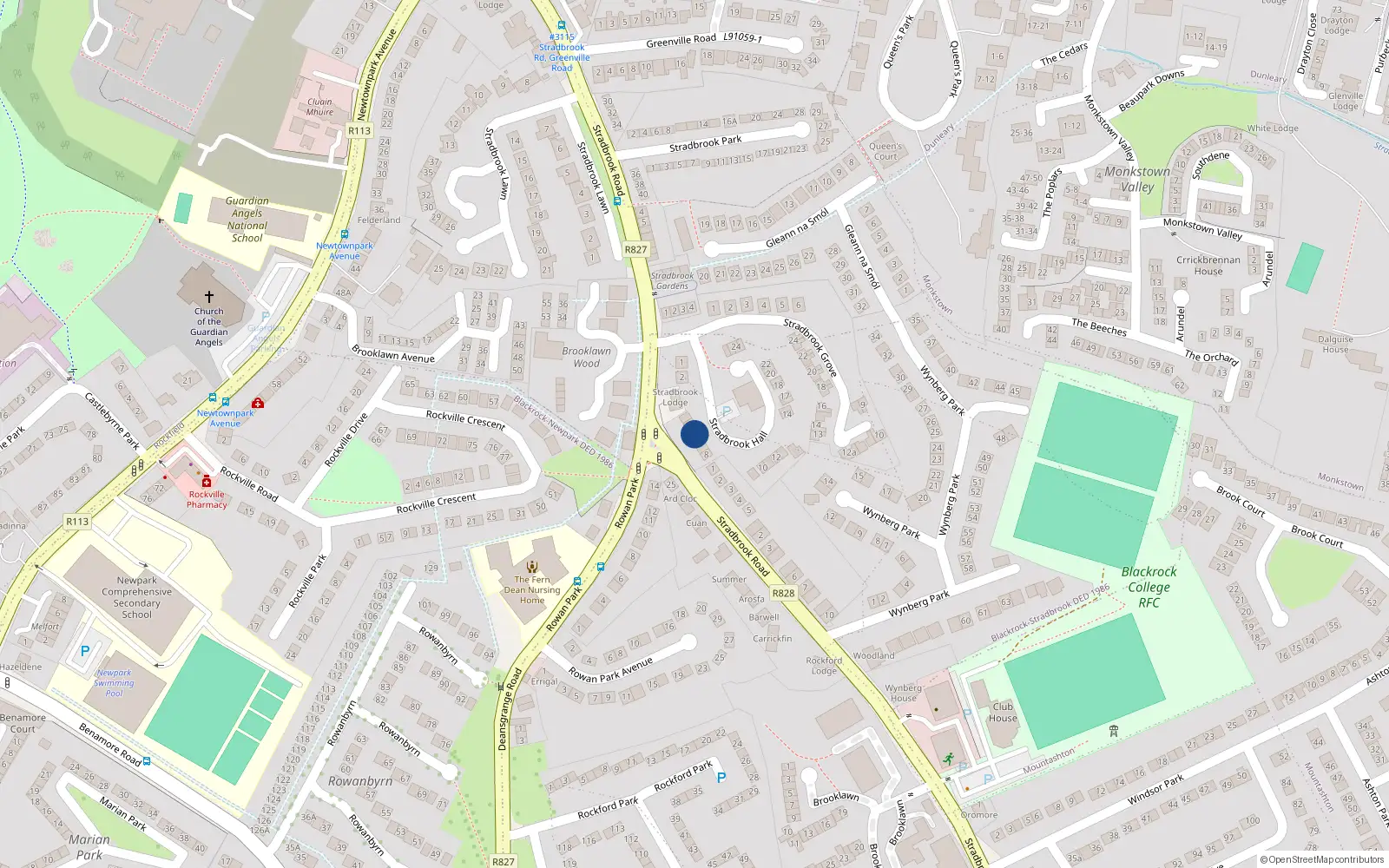 Overhead map showing the location of 5 Stradbrook Hall, Blackrock, Dublin