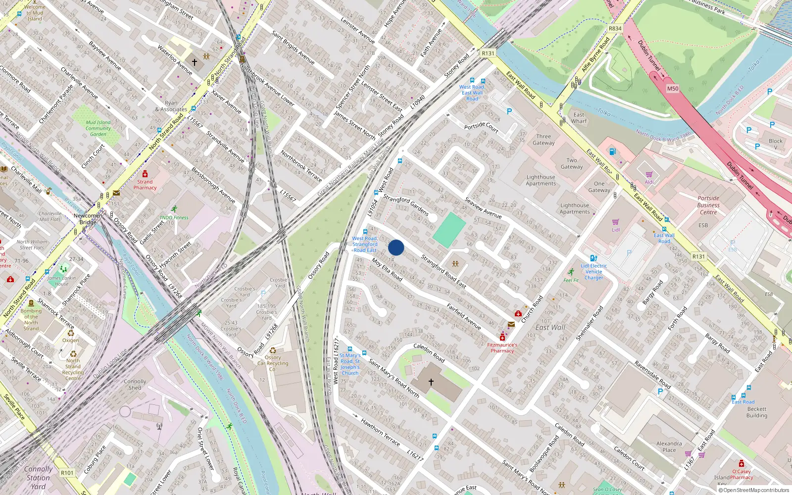 Overhead map showing the location of 5 Strangford Road, Dublin 3, Dublin