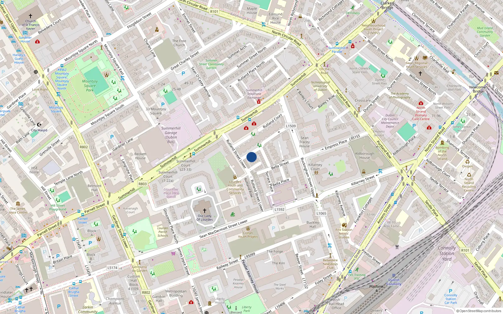 Overhead map showing the location of 5 Summerhill Place, Dublin 1