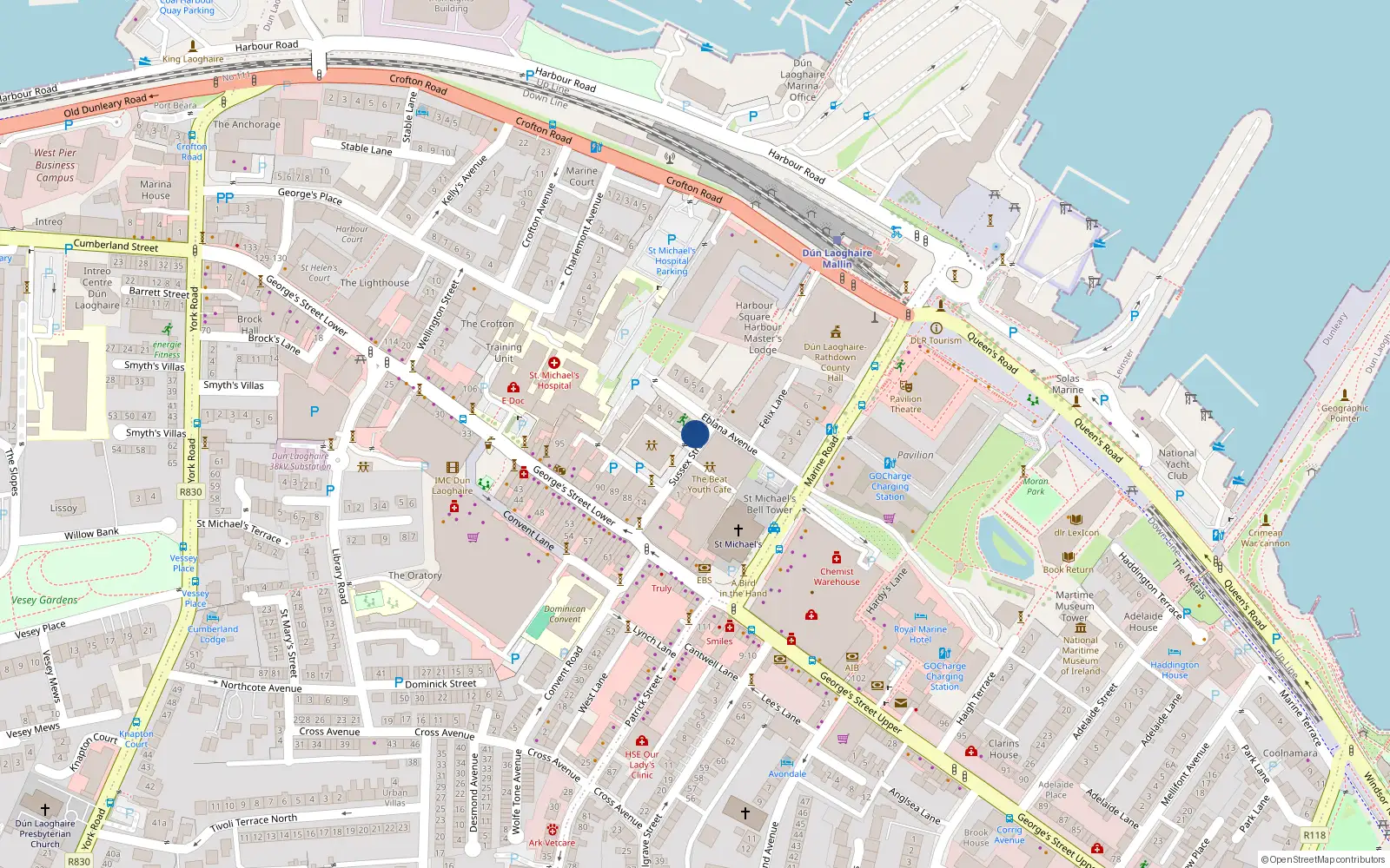 Overhead map showing the location of 5 Sussex Street, Dunlaoghaire, Dublin