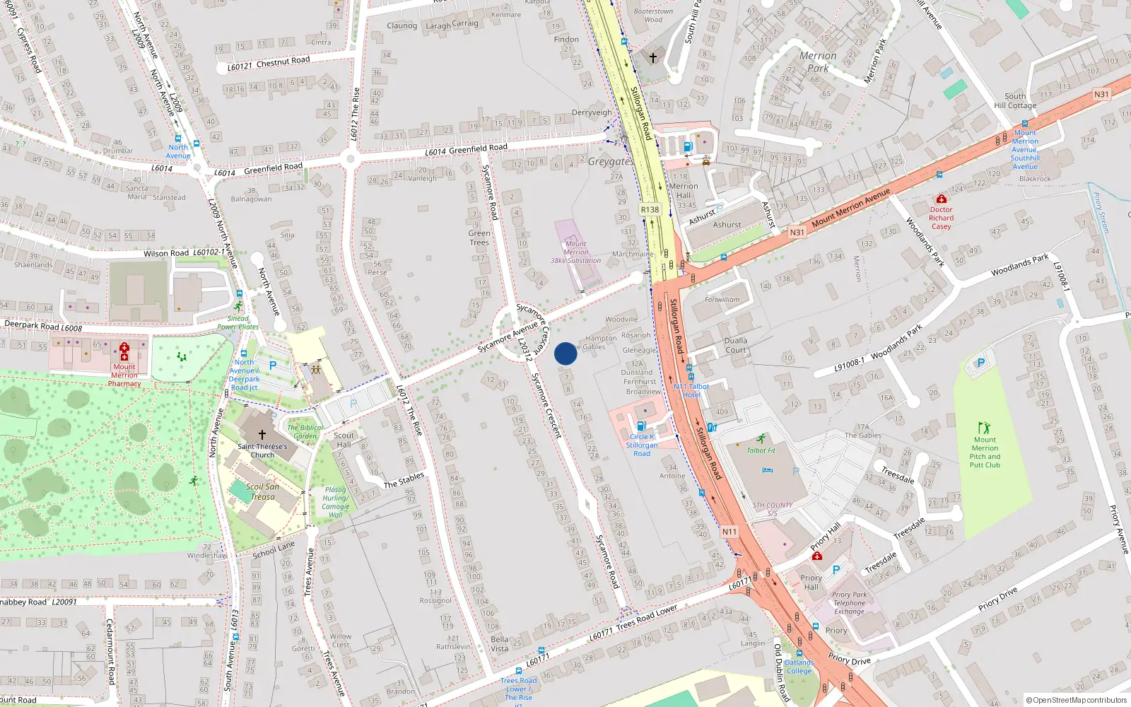 Overhead map showing the location of 5 Sycamore Crescent, Blackrock