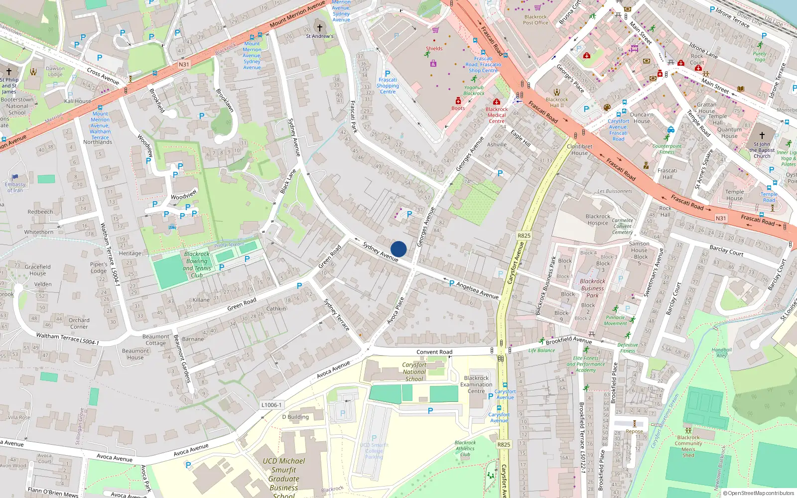 Overhead map showing the location of 5 Sydney Avenue, Blackrock