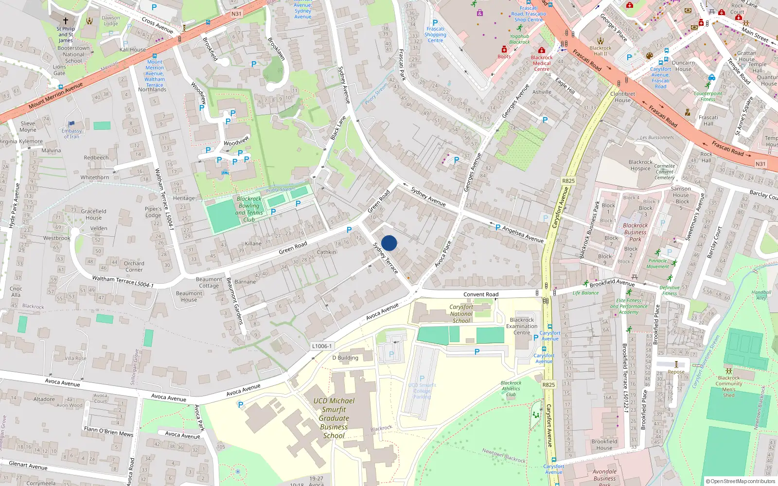 Overhead map showing the location of 5 Sydney Terrace, Blackrock