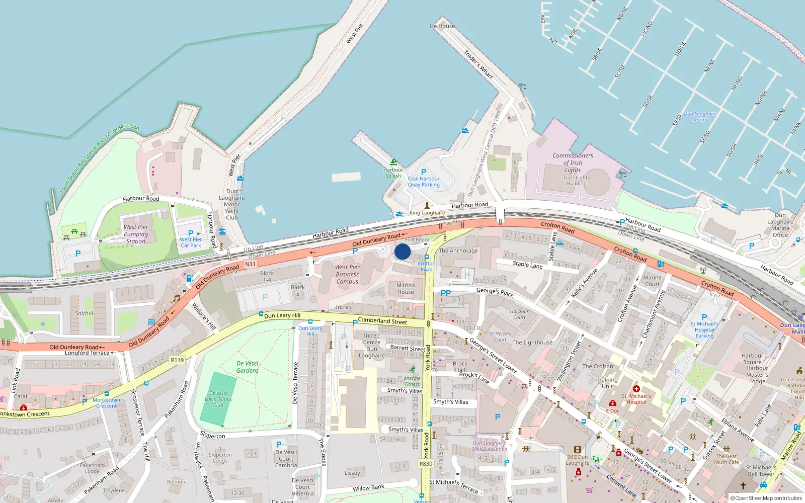 Overhead map showing the location of 5 Synnott Terrace, Dun Laoghaire, Dublin