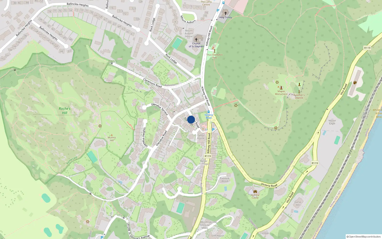 Overhead map showing the location of 5 Talbot Road, Killiney