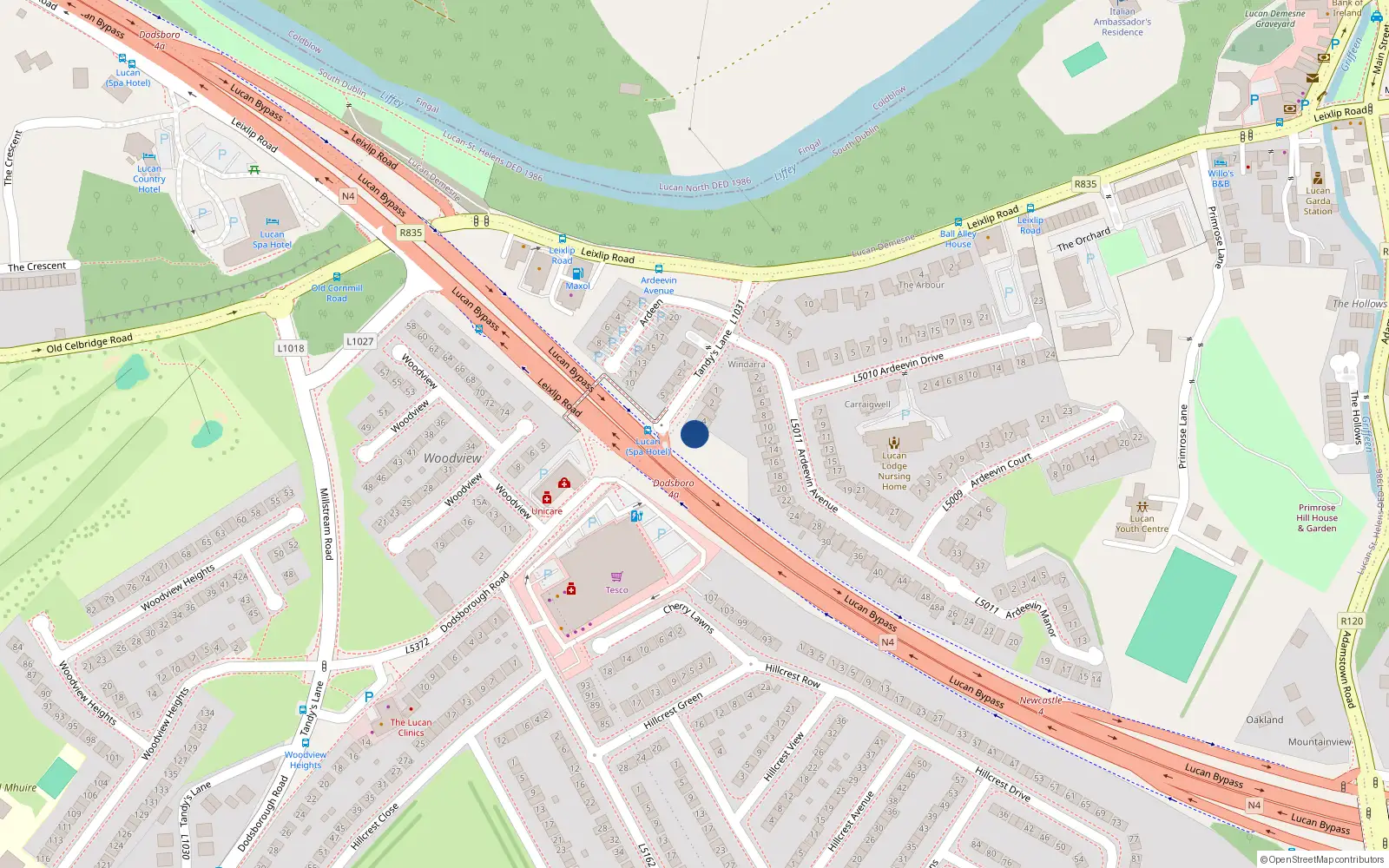 Overhead map showing the location of 5 Tandy's Lane, Adamstown, Dublin