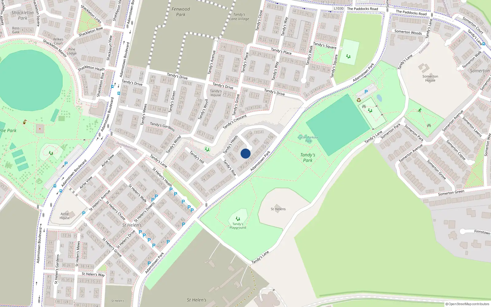 Overhead map showing the location of 5 Tandy’s Lodge, Lucan