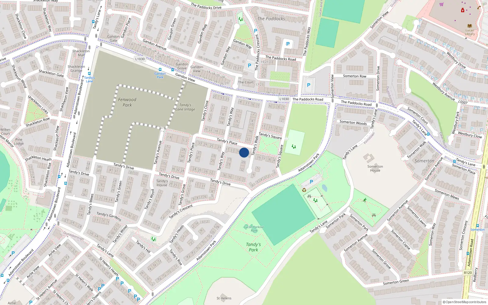 Overhead map showing the location of 5 Tandy's Place, Lucan