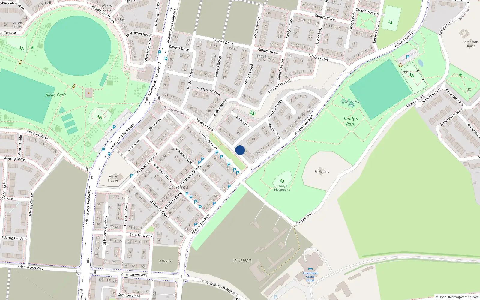 Overhead map showing the location of 5 Tandy's Lane, Lucan