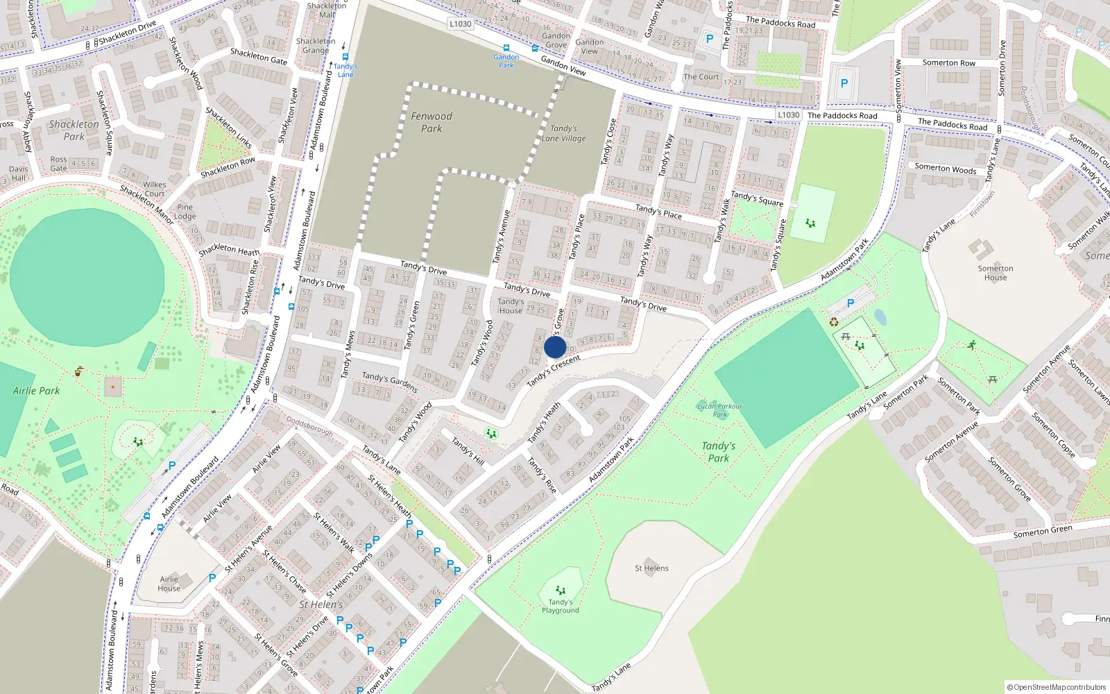 Overhead map showing the location of 5 Tandy's Grove, Lucan