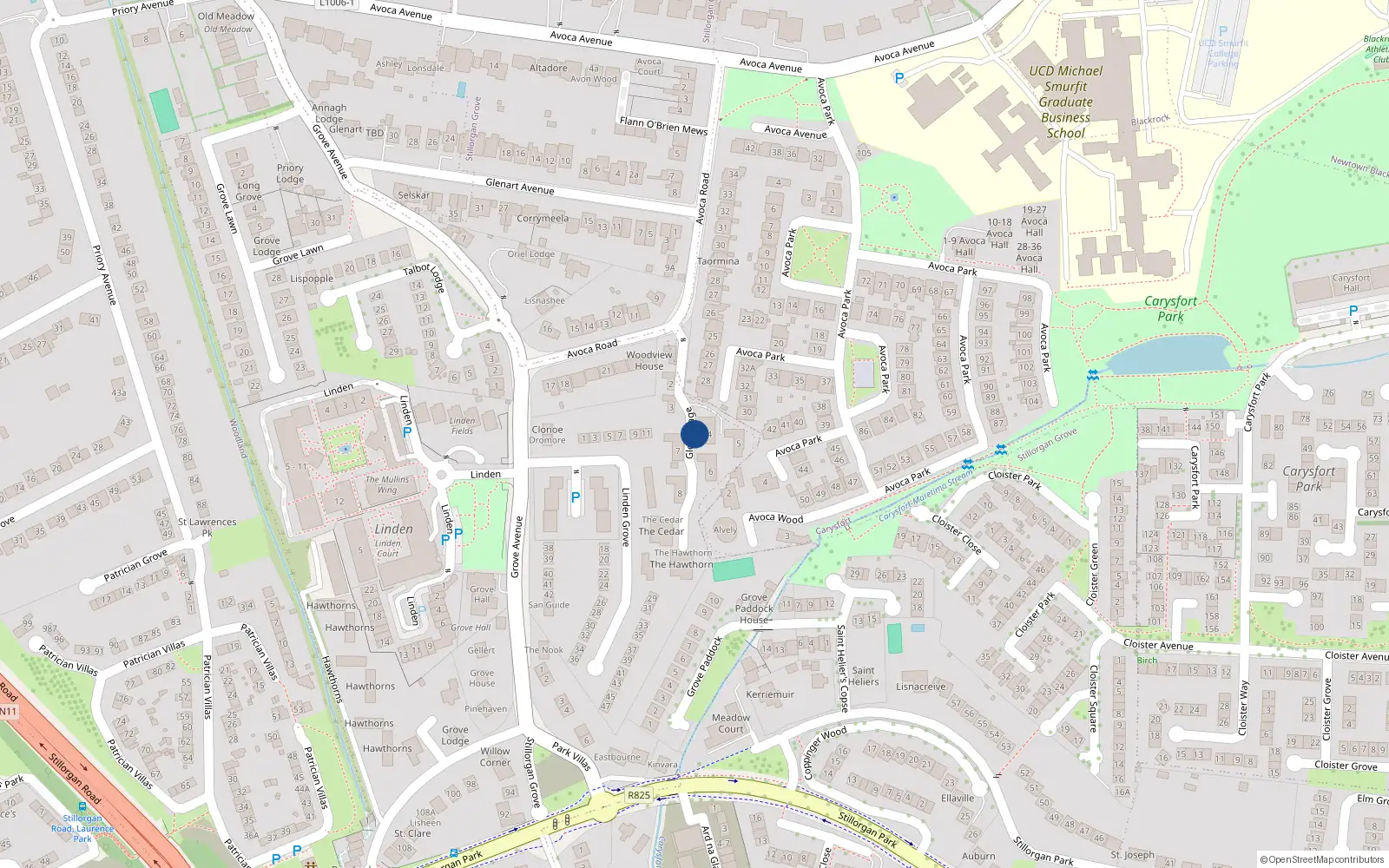 Overhead map showing the location of 5 the Cedars, Glensavage, Blackrock
