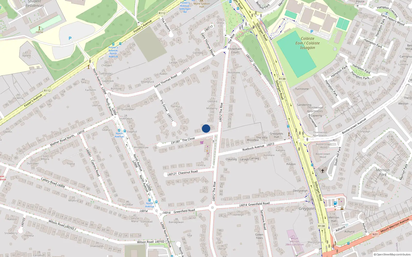 Overhead map showing the location of 5 The Close, Blackrock