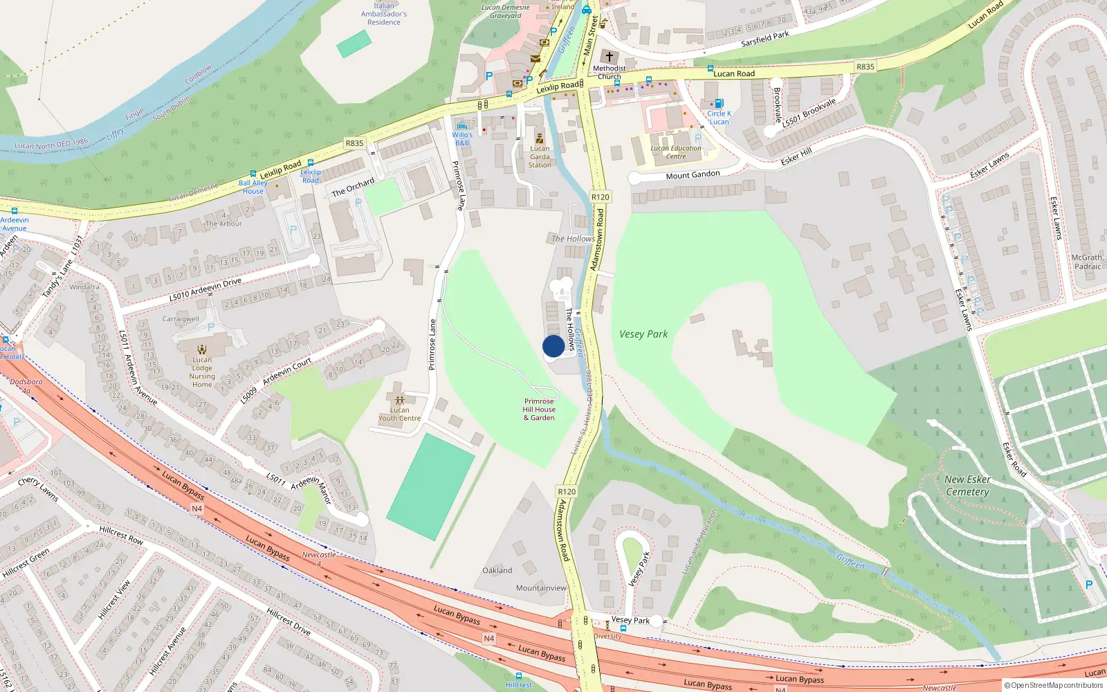 Overhead map showing the location of 5 the Hollows, Newcastle Road, Lucan