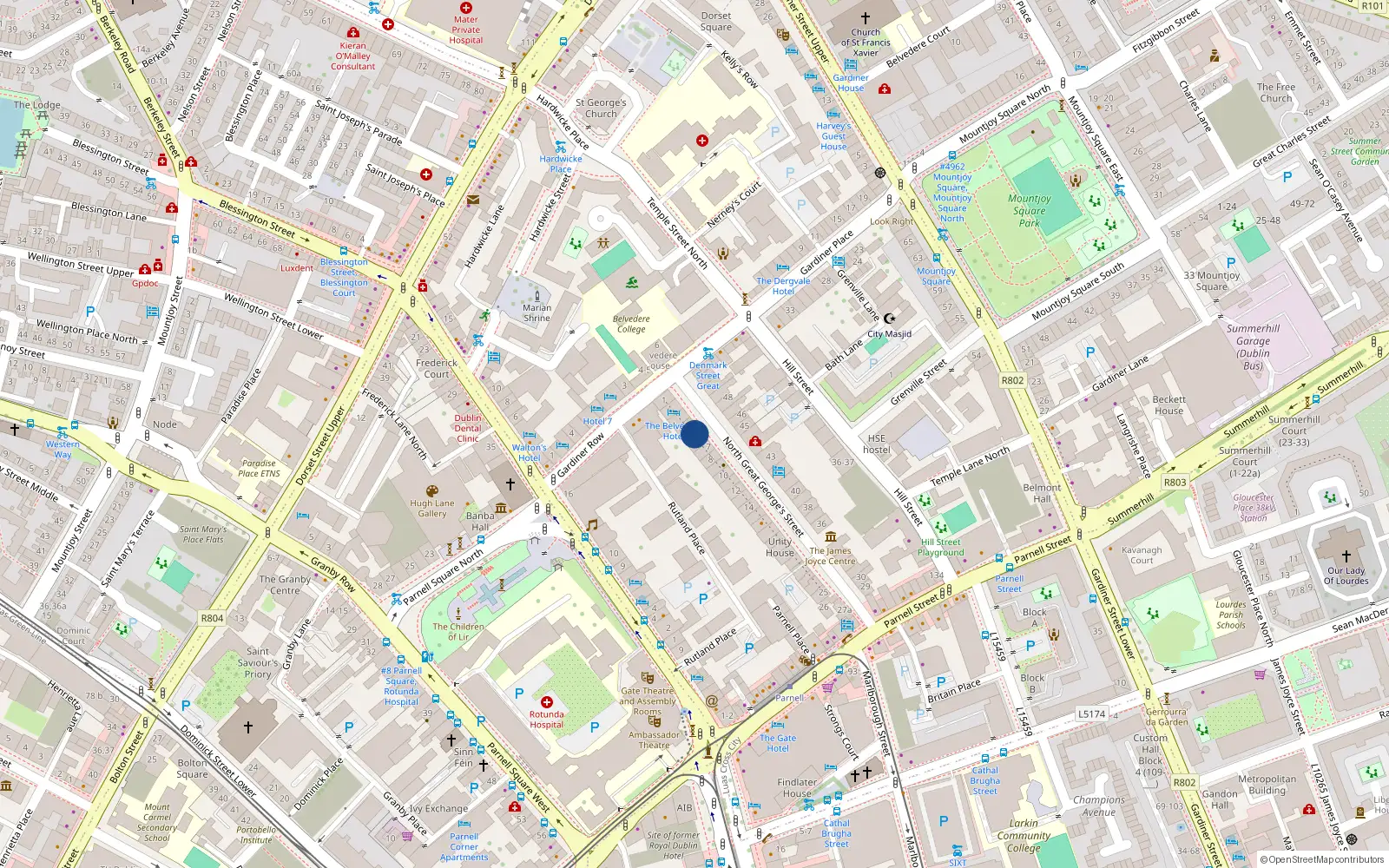 Overhead map showing the location of 5 the Mews, Rear 41 North Great Georges St, Dublin 1