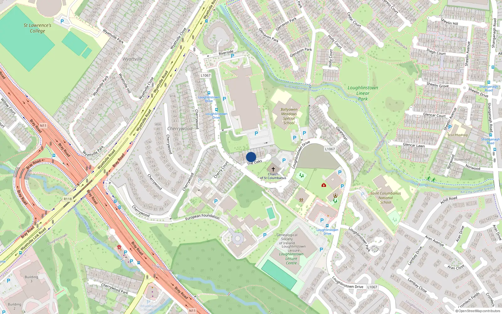 Overhead map showing the location of 5 The Oaks, Dun Laoghaire