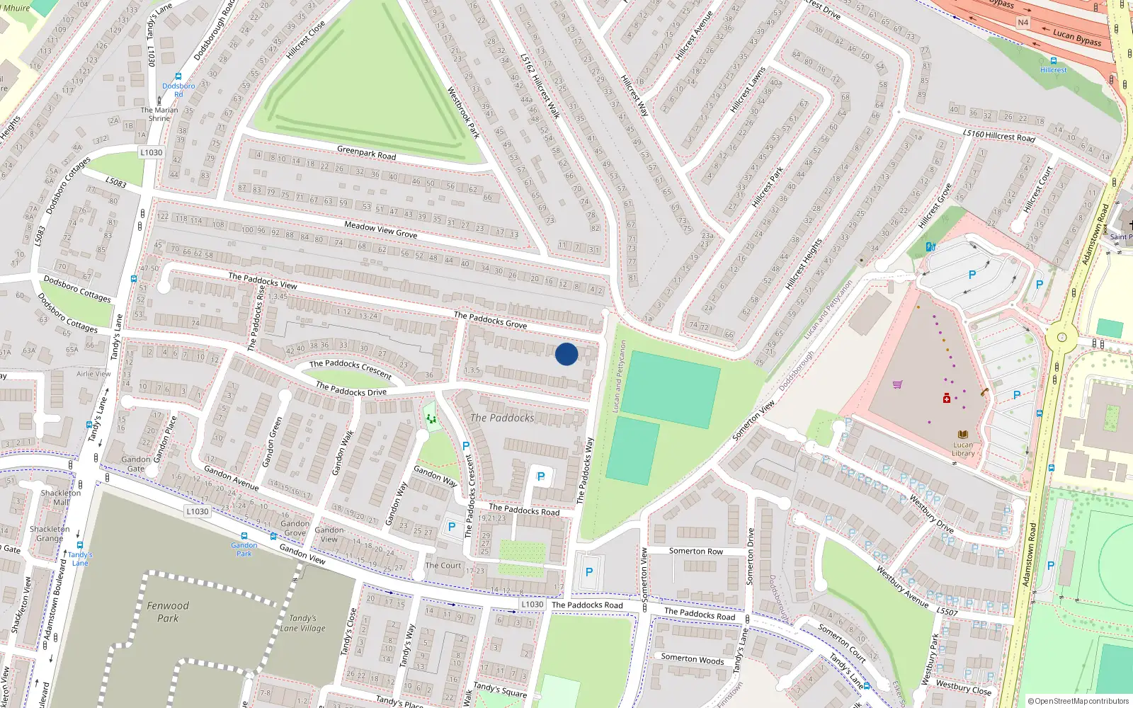 Overhead map showing the location of 5 The Paddocks Grove, Lucan
