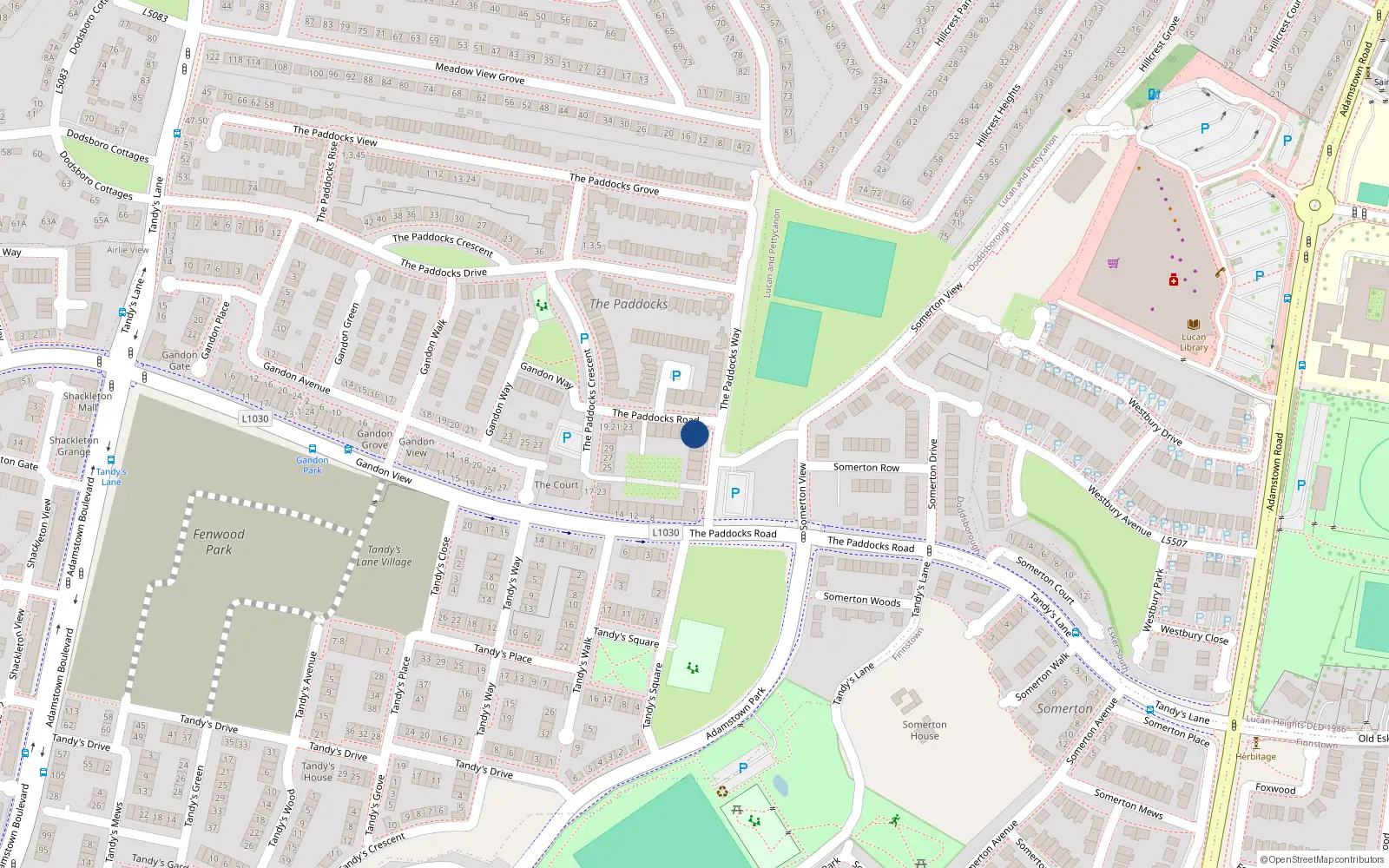 Overhead map showing the location of 5 the Paddocks Road, Adamstown, Lucan