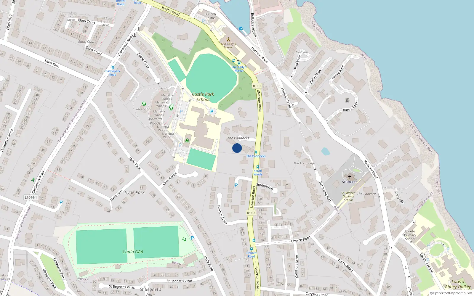 Overhead map showing the location of 5 the Paddocks, Ulverton Road, Dalkey
