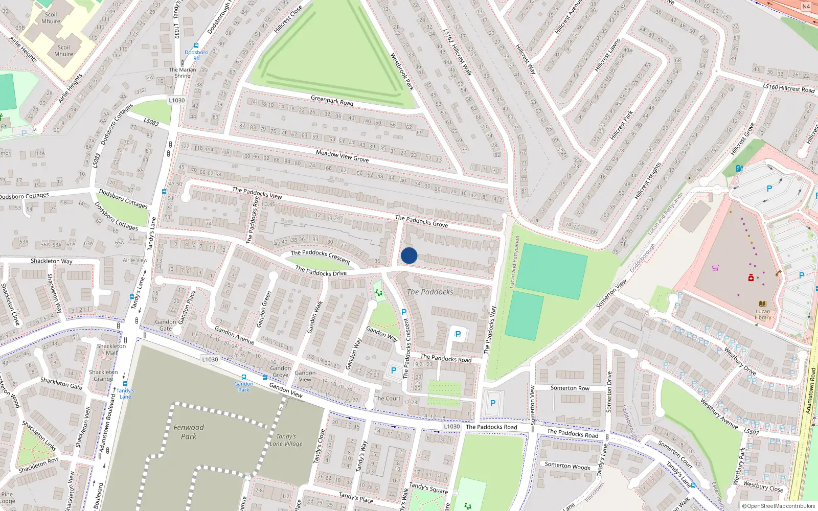 Overhead map showing the location of 5 The Paddocks Walk, Lucan