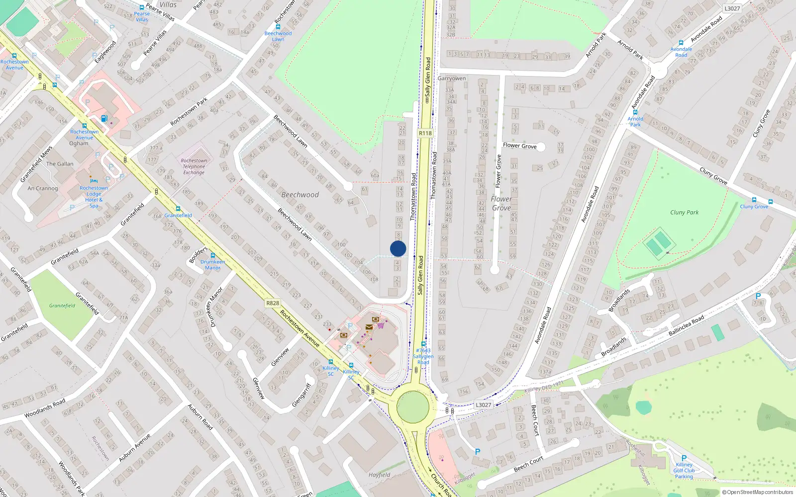 Overhead map showing the location of 5 Thomastown Road, Dublin