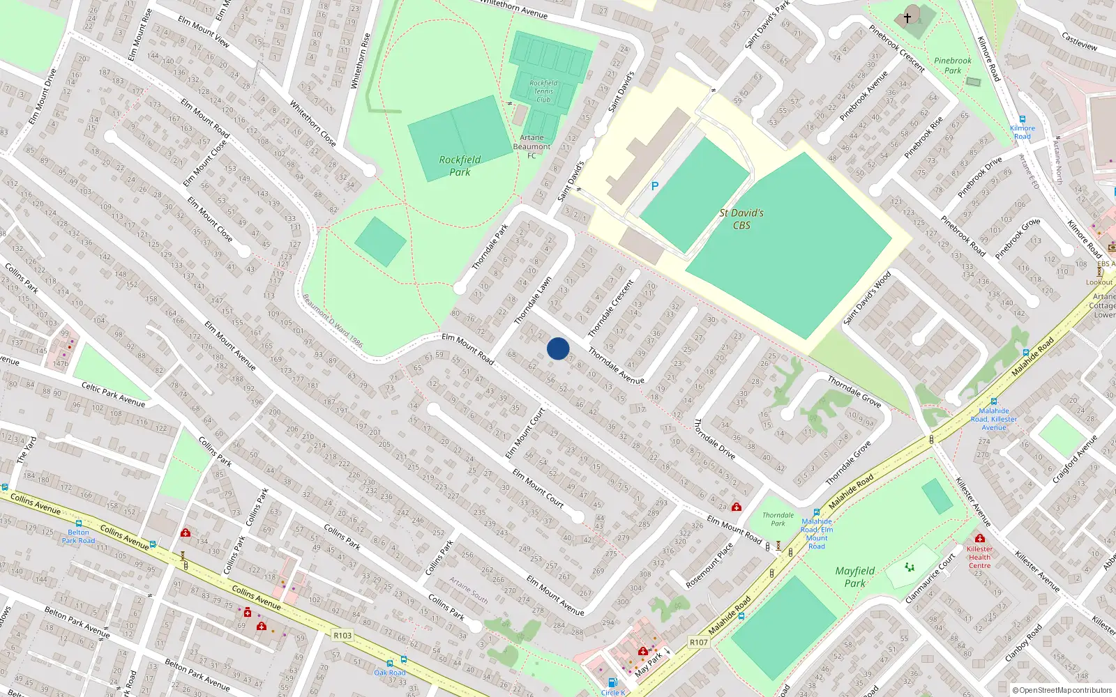 Overhead map showing the location of 5 Thorndale Avenue, Dublin 5