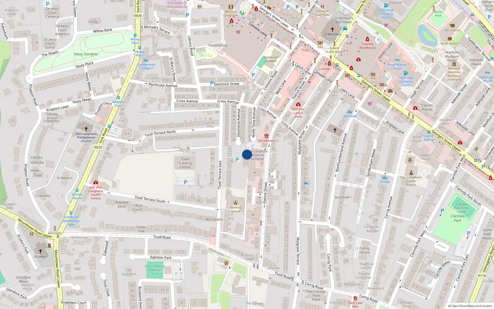 Overhead map showing the location of 5 Tivoli Gardens, Tivoli Terrace East, Dun Laoghaire