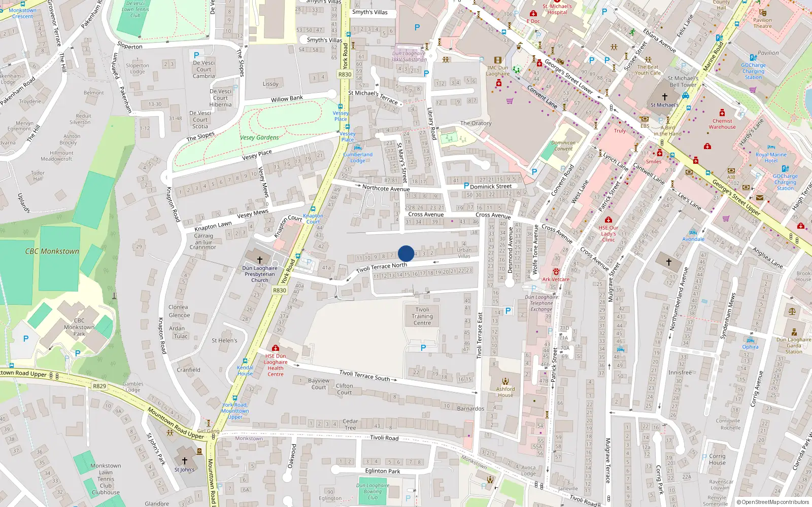 Overhead map showing the location of 5 Tivoli Terrace North, Dublin