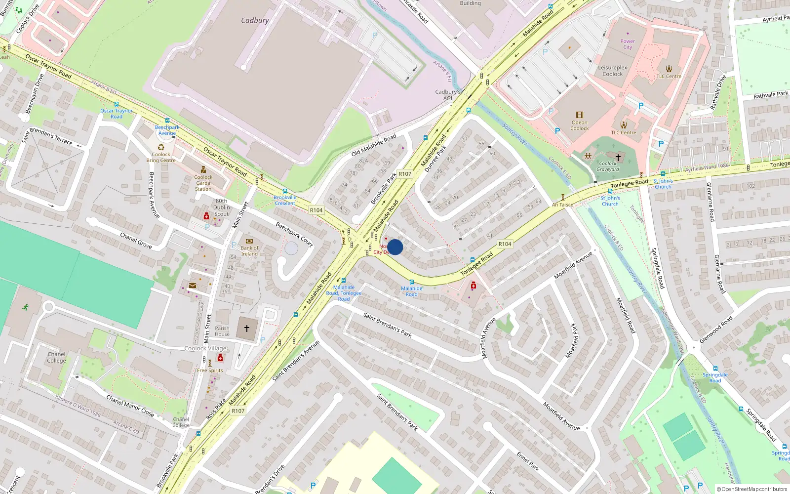 Overhead map showing the location of 5 Tonlegee Road, Dublin 5
