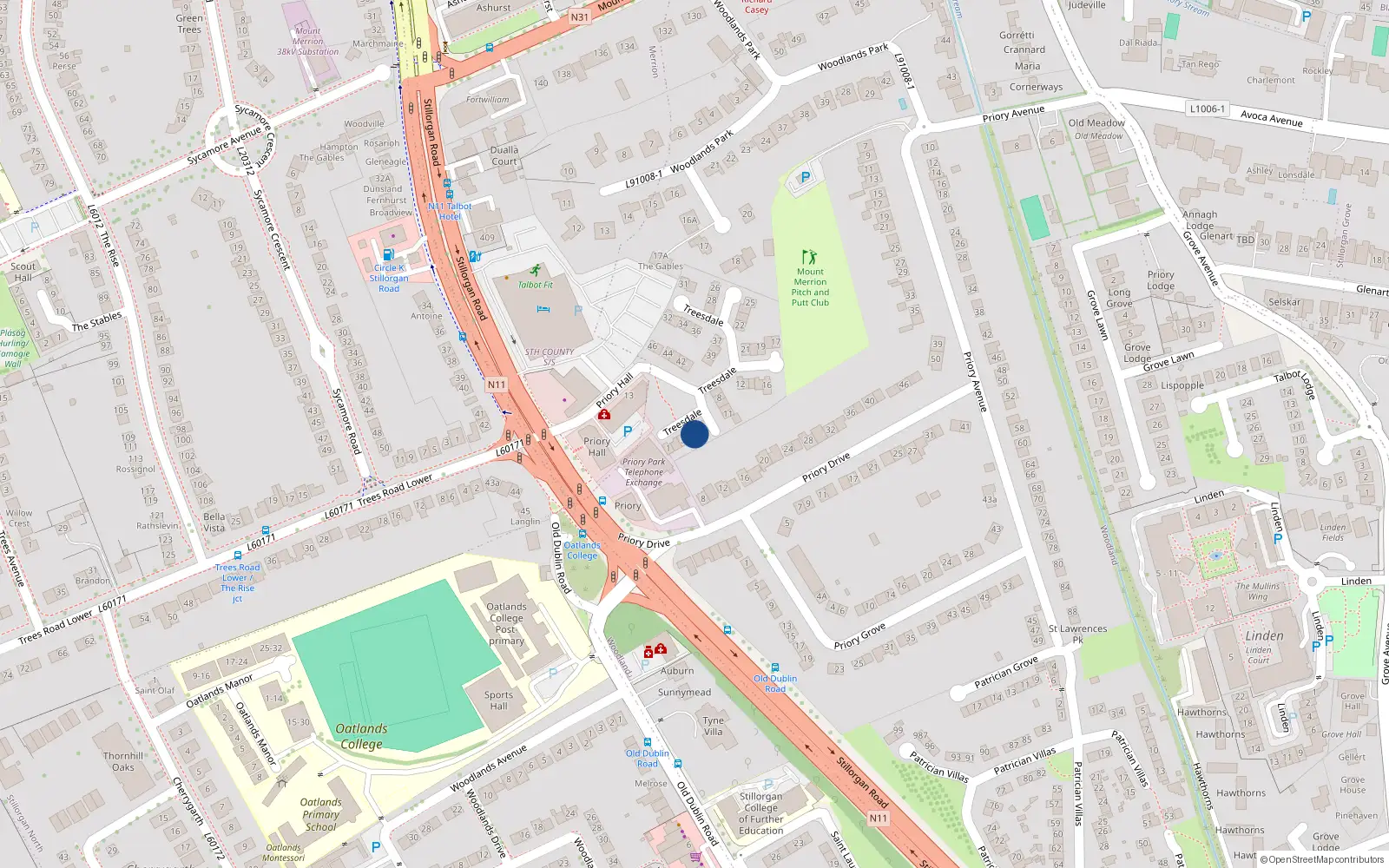 Overhead map showing the location of 5 Treesdale, Stillorgan, Co Dublin