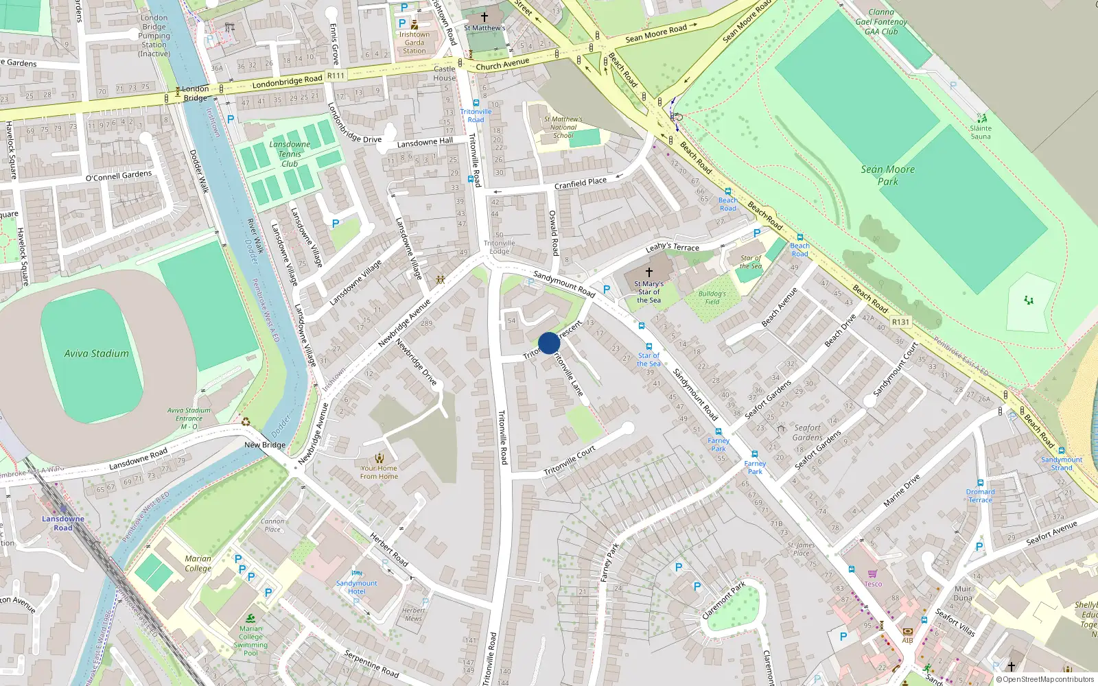 Overhead map showing the location of 5 Tritonville Crescent, Sandymount