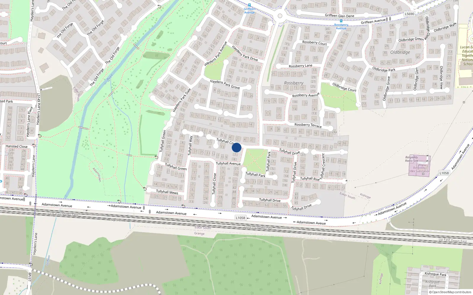 Overhead map showing the location of 5 Tullyhall Avenue, Lucan
