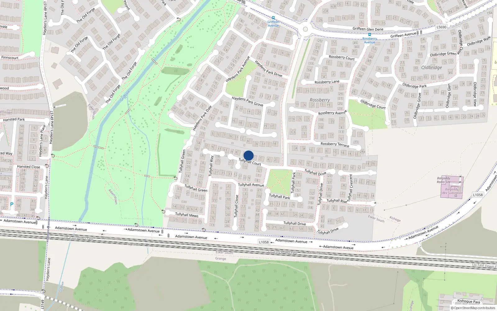 Overhead map showing the location of 5 Tullyhall Court, Lucan