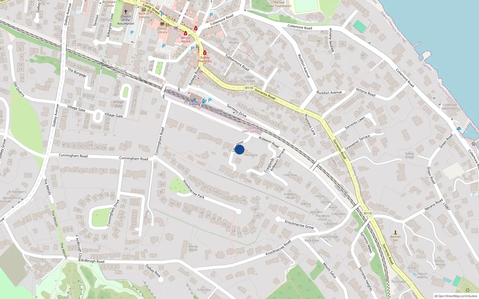 Overhead map showing the location of 5 Ullardmor, Dalkey