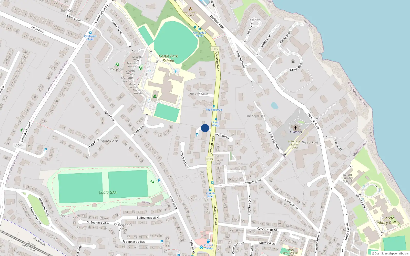 Overhead map showing the location of 5 Ulverton Court, Dublin