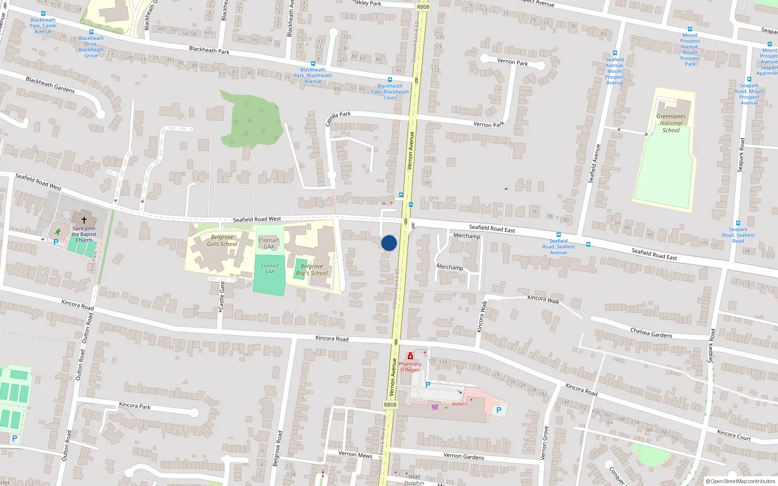 Overhead map showing the location of 5 Vernon Court, Seafield Road West, Clontarf Dublin 3