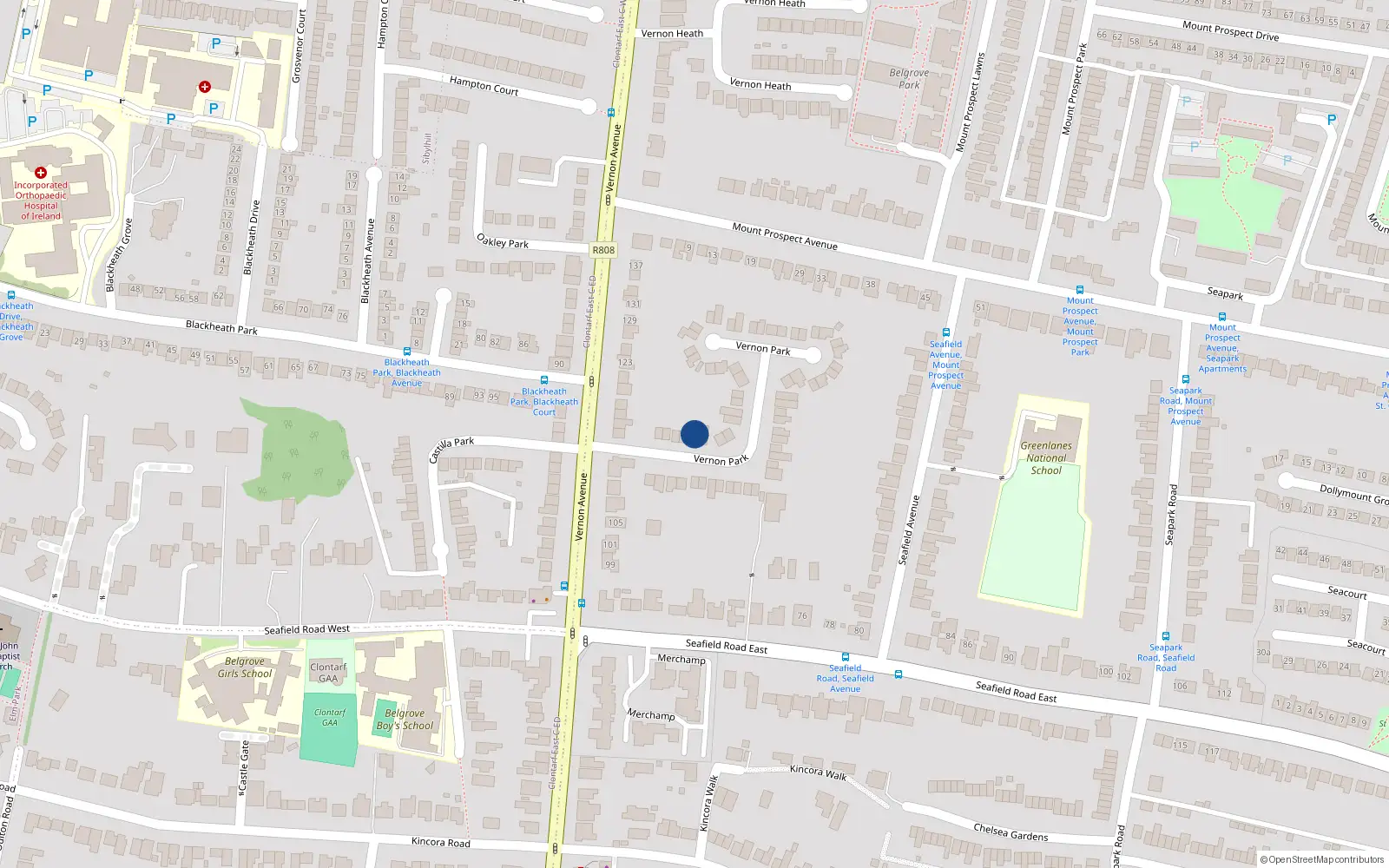 Overhead map showing the location of 5 Vernon Park, Dublin 3