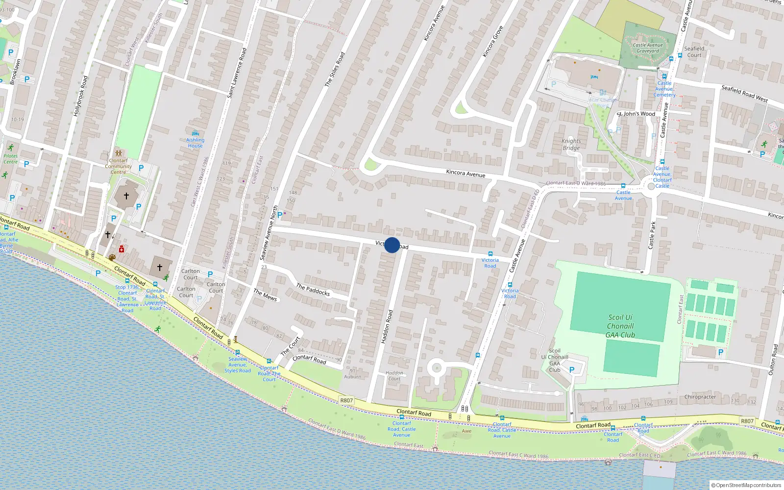 Overhead map showing the location of 5 Victoria Road, Dublin 3