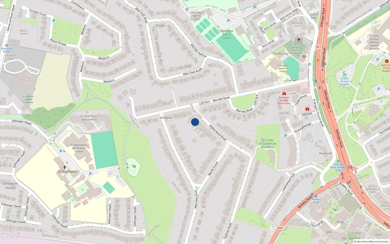 Overhead map showing the location of 5 Waltersland Road, Dublin