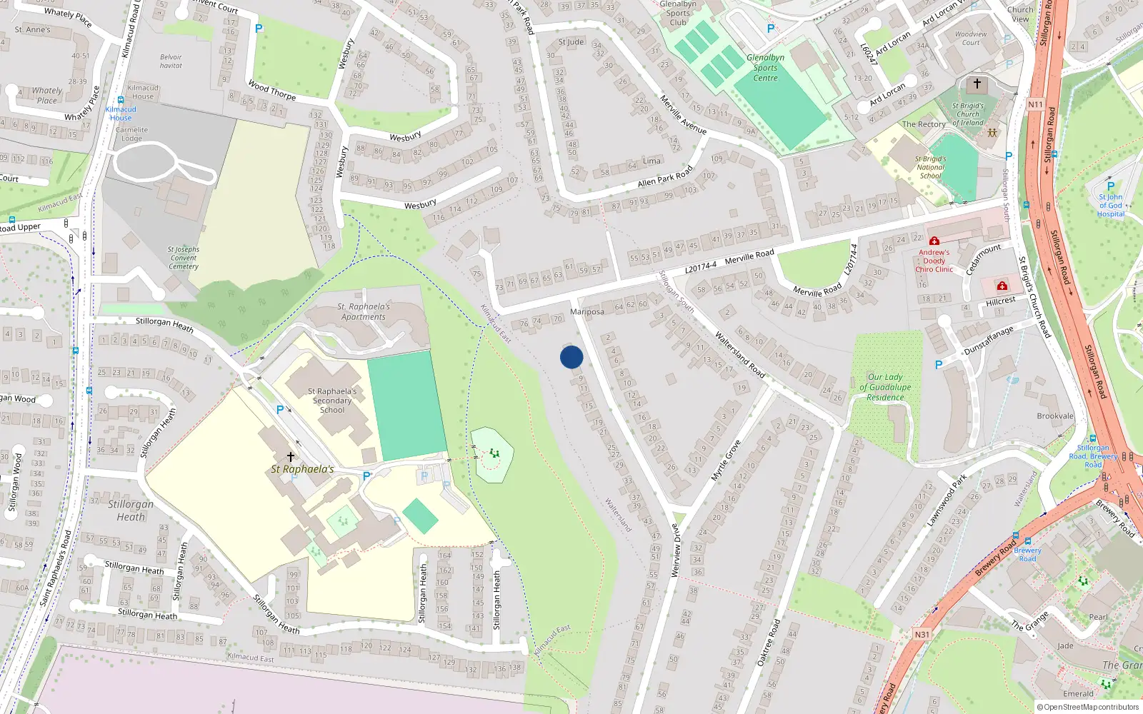 Overhead map showing the location of 5 Weirview Drive, Dublin
