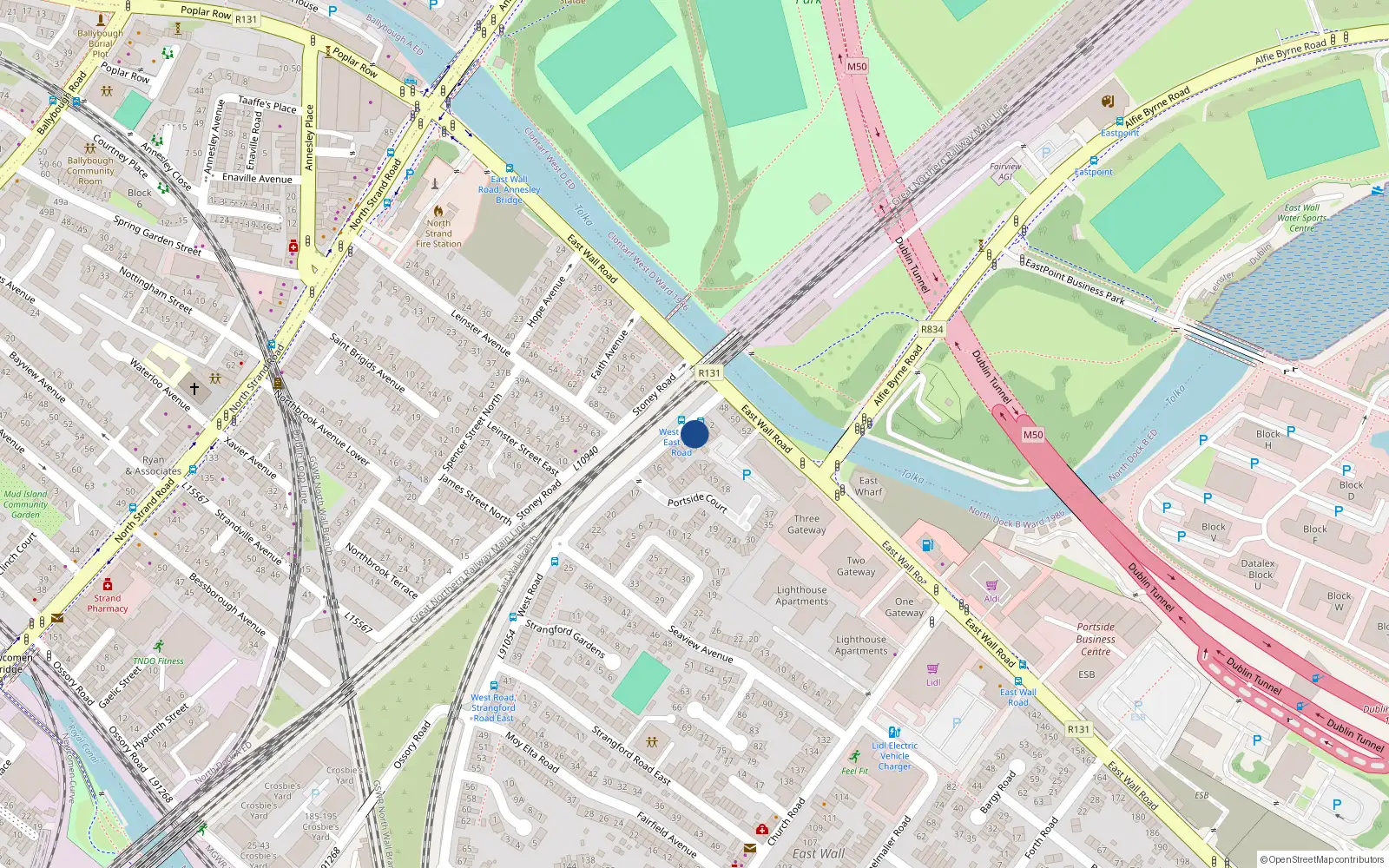 Overhead map showing the location of 5 West Road, Dublin 3