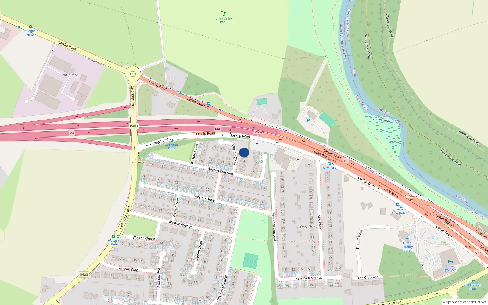 Overhead map showing the location of 5 Weston Close, Lucan