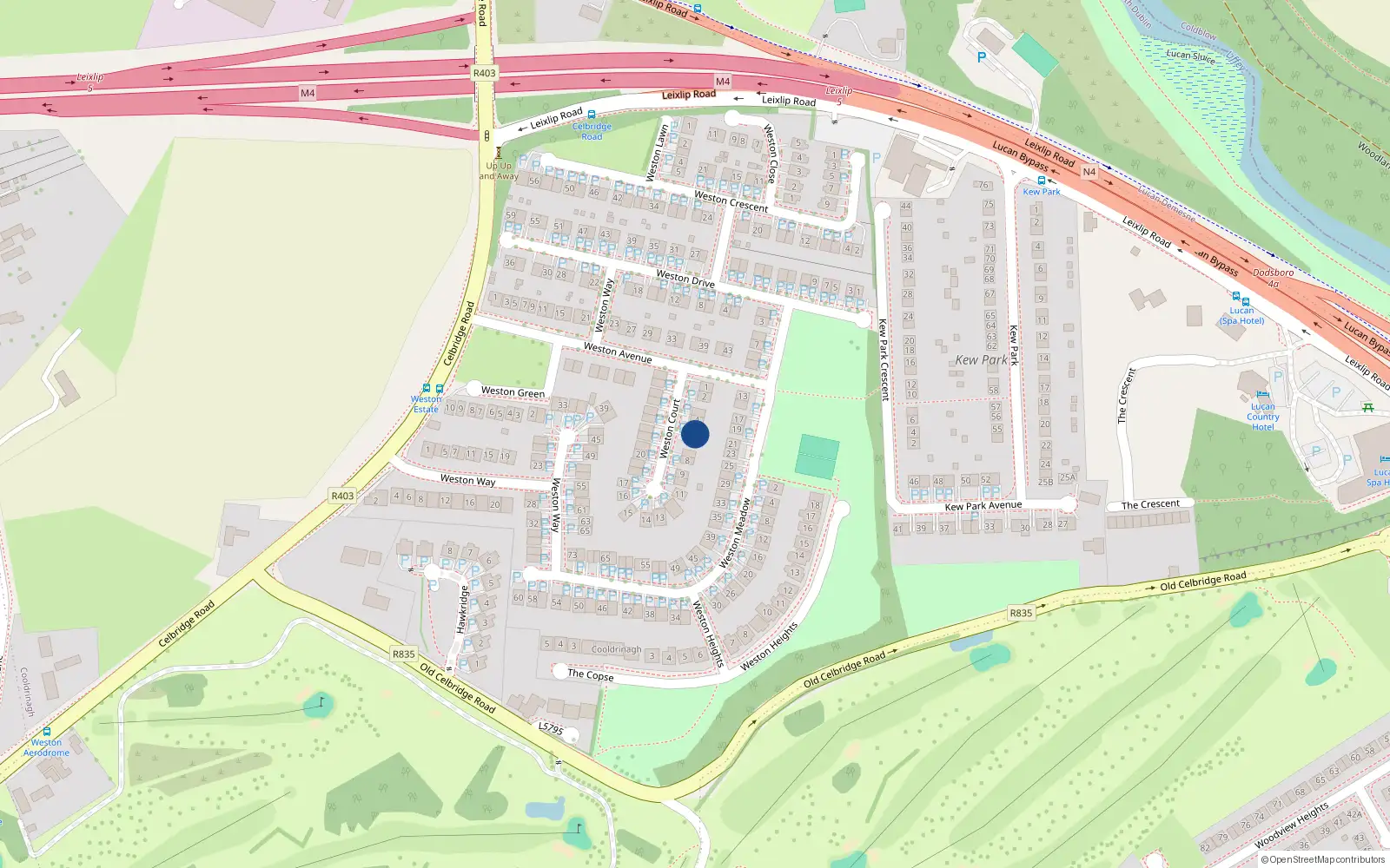 Overhead map showing the location of 5 Weston Court, Lucan
